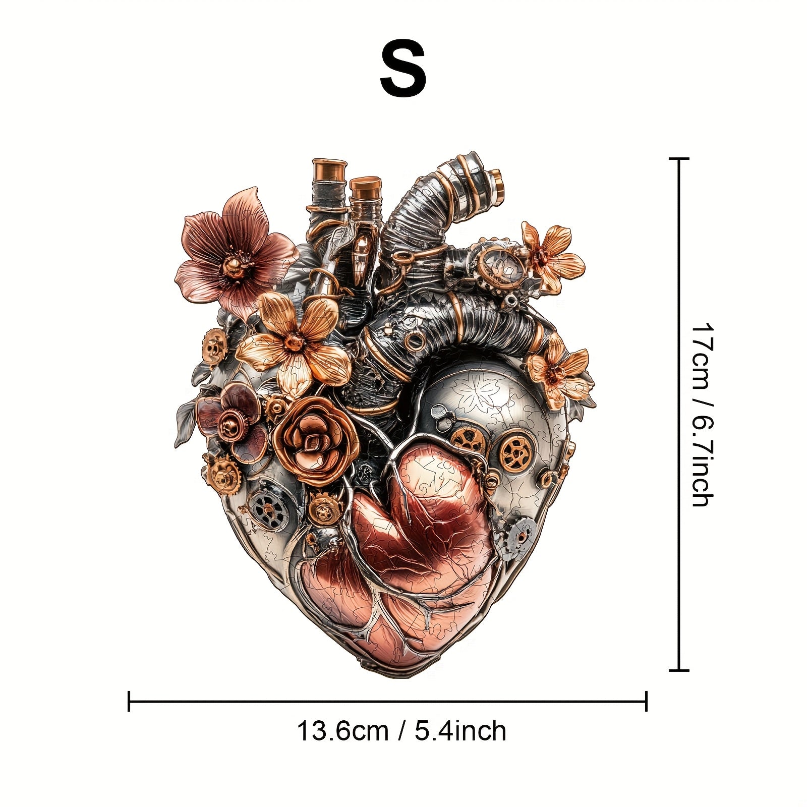 Steampunk Mechanical Heart Wooden Puzzle Floral Gear Brain Teaser for Adults