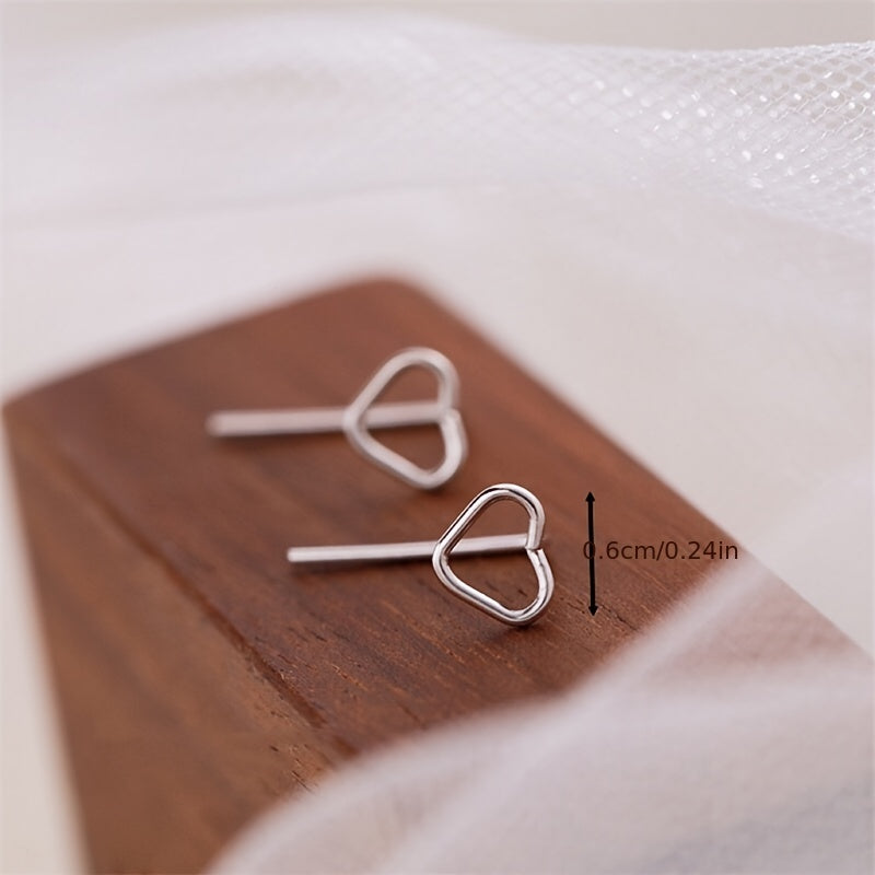 Hollow Heart Minimalist Stud Earrings Silver Plated Post Jewelry