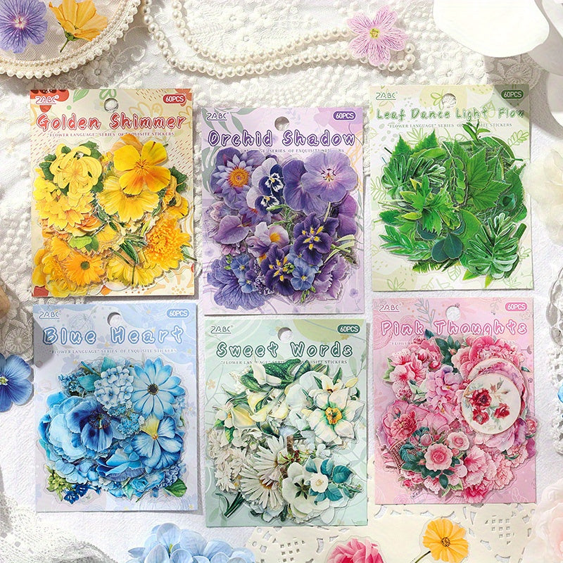 6 Packs Watercolor Plant Floral Stickers - 360 Sheets