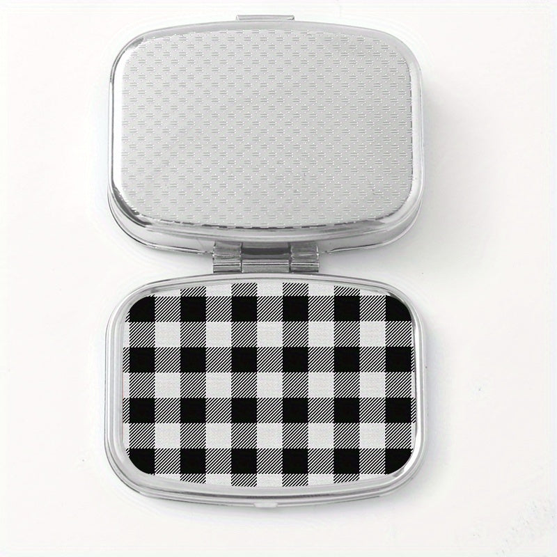 Compact Plaid Pill Organizer Metal Case, Ideal for Travel & Jewelry Storage