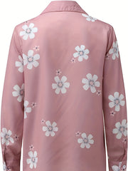  Floral Print Long Sleeve Button Up Blouse