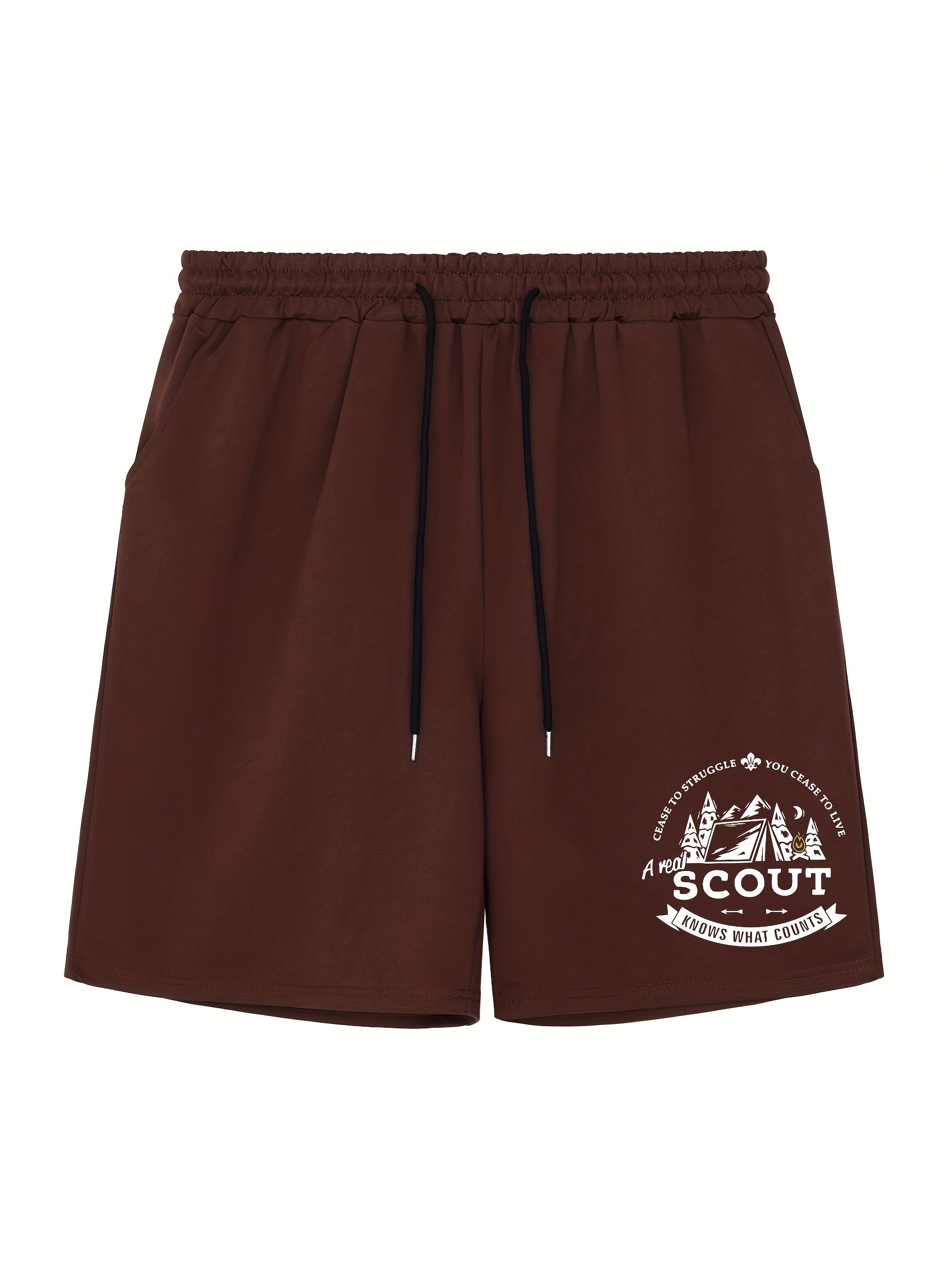 Men's Camping Graphic Shorts Athletic Letter Print Stretch Drawstring Shorts