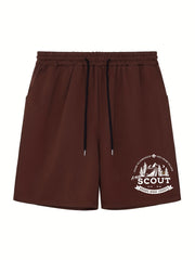 Men's Camping Graphic Shorts Athletic Letter Print Stretch Drawstring Shorts