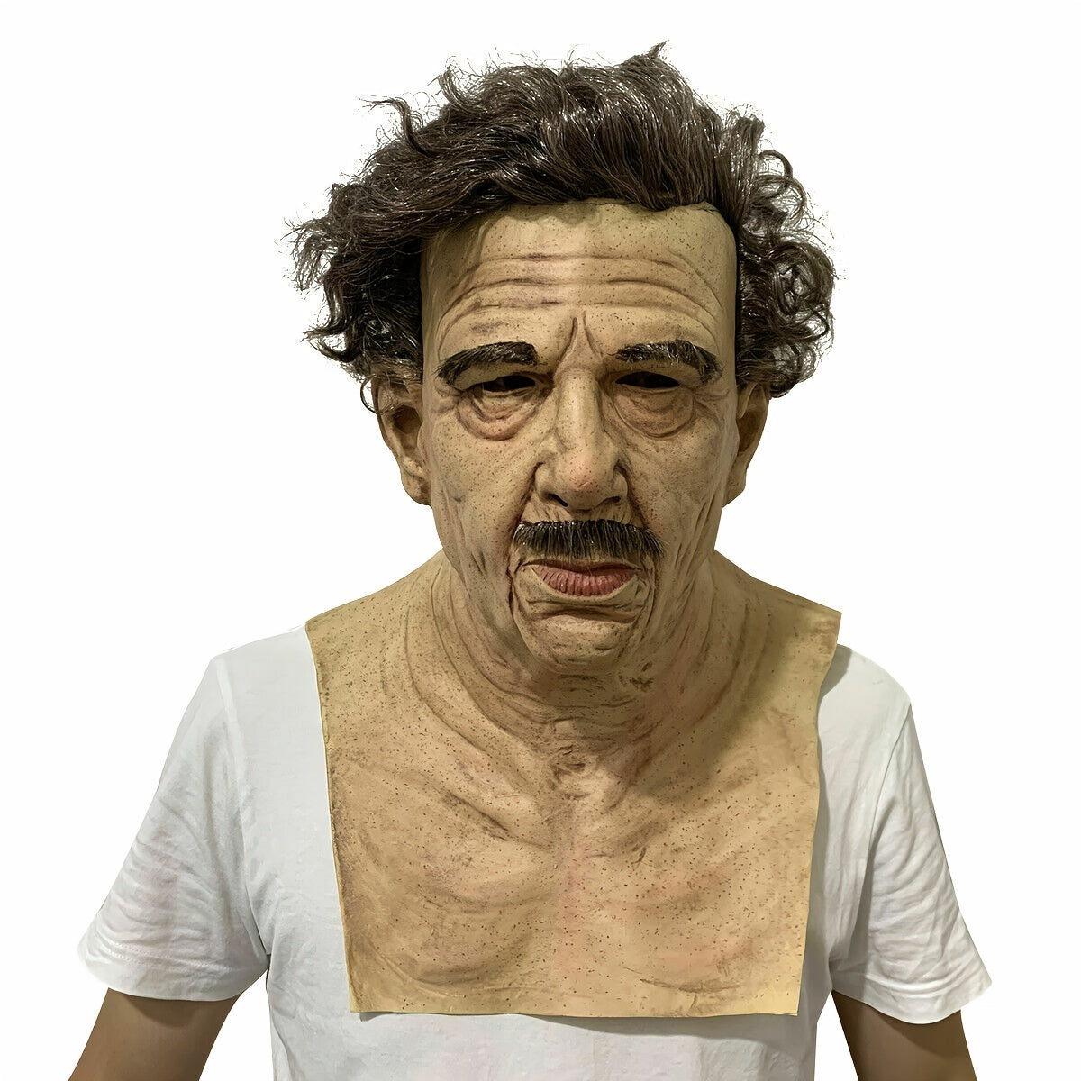 Old Man Head Cover Lady Face Mask Wig Old Man Mask Halloween Human Latex Mask