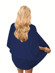  Solid Batwing Sleeve Open Front Cardigan