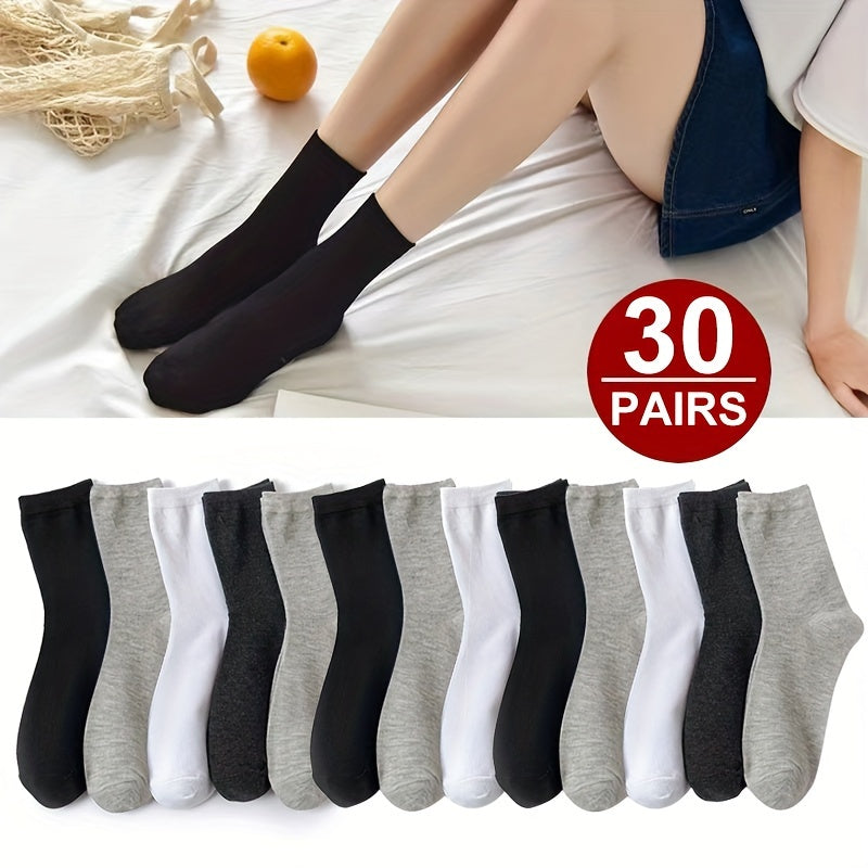 10 20 30 Pairs Solid Socks Comfy & Breathable Women's Stockings