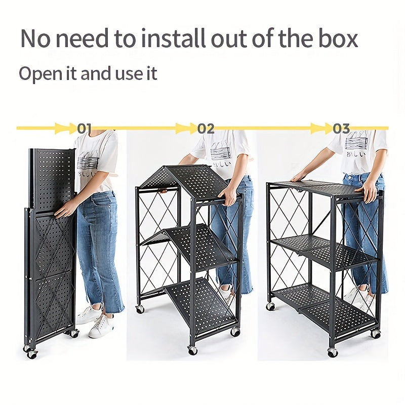 Folding Storage Rack w/Wheel, Floor Layer, Kitchen Cart, Household Supplies