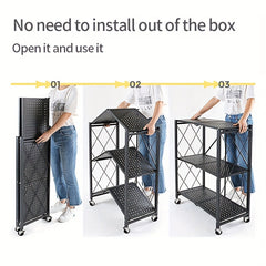Folding Storage Rack w/Wheel, Floor Layer, Kitchen Cart, Household Supplies