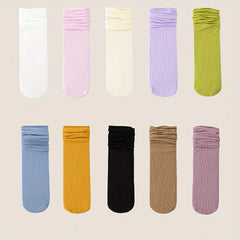 10 Pairs Women's Solid Mid Tube Socks Comfy Breathable Stockings