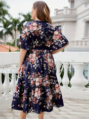 Women's Plus Floral Print Flutter Sleeve Midi Smock Dress