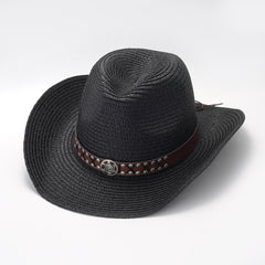 Straw Sun Visor Hat with Belt Decor for Women