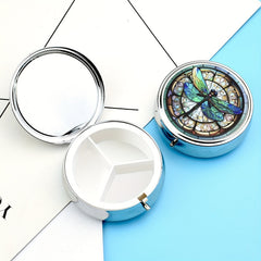 Glass Dragonfly Pill Box 3 Compartment Medicine Organizer
