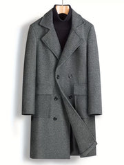 Double Breasted Trench Coat Men's Casual Lapel Woolen Overcoat