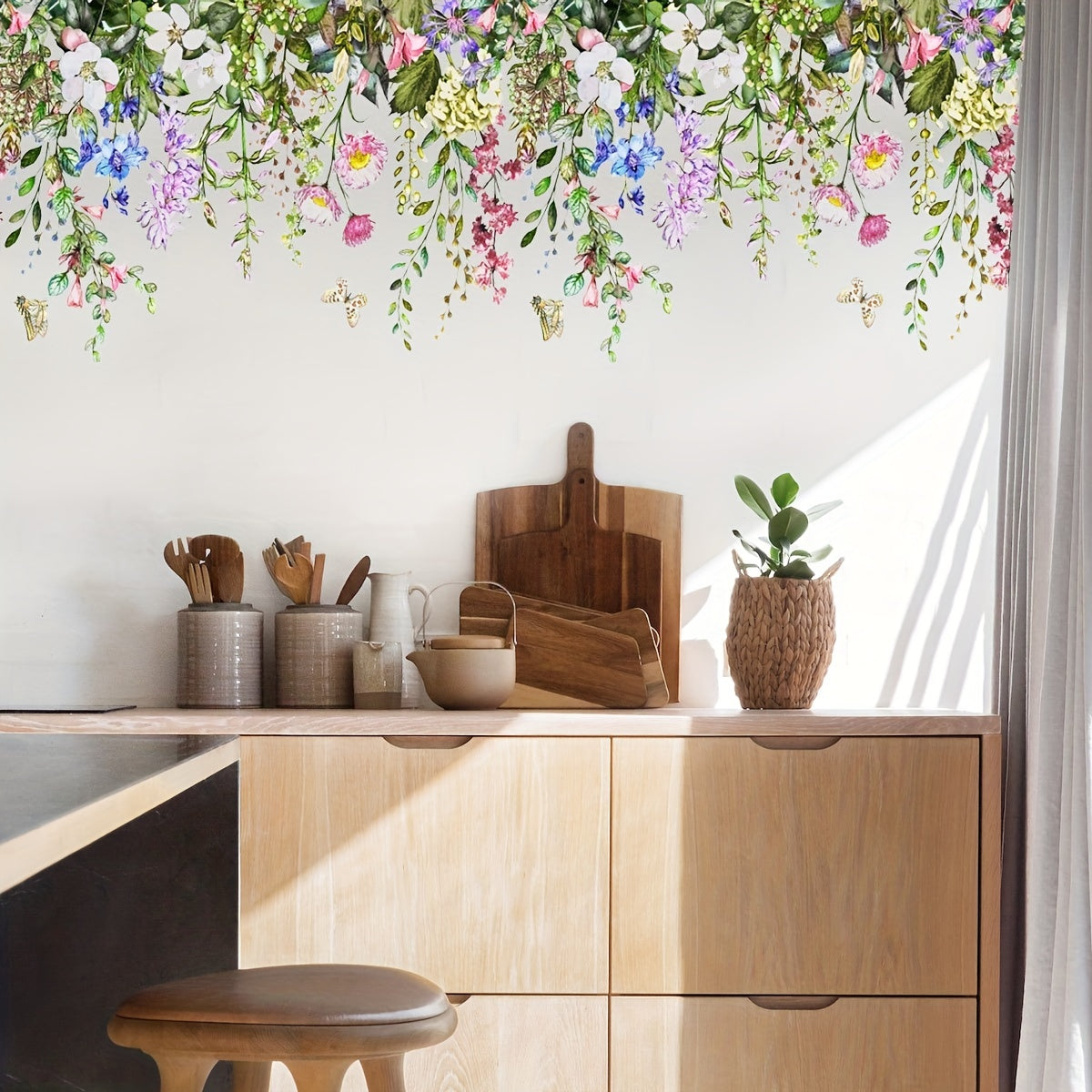 2pcs Pastoral Plant Wall Stickers Self-adhesive