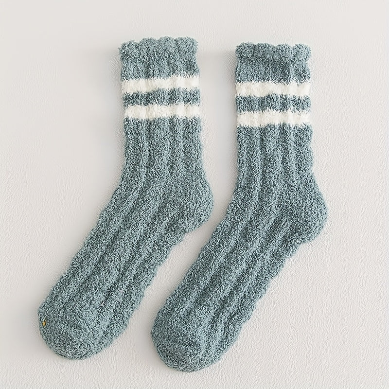 3 Pairs Striped Fuzzy Socks Warm Floor Socks Women's Stockings