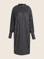  Polka Dot Print Cut Out Bat Sleeve Dress