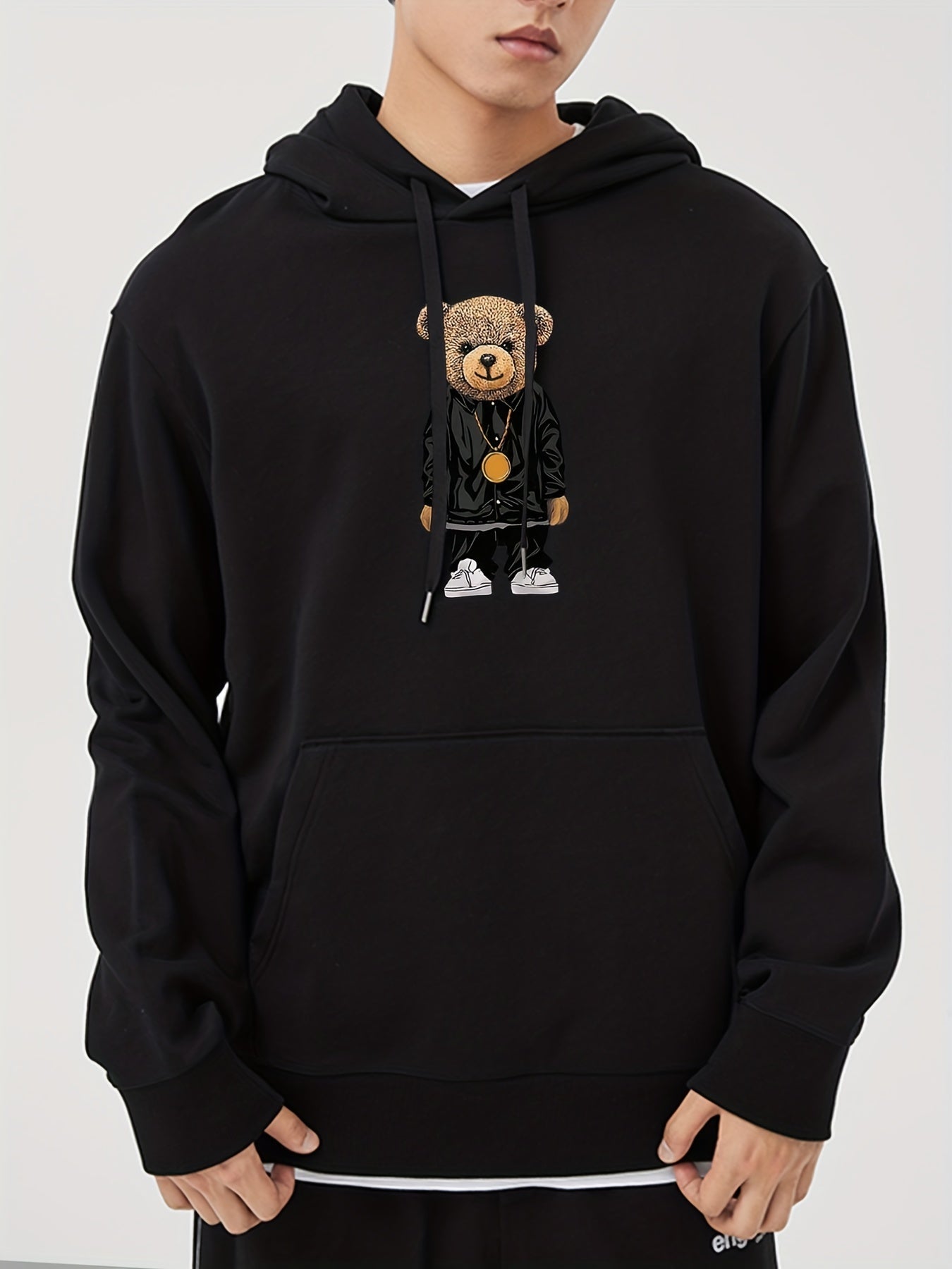 Teddy Bear Print Hoodie Men's Pullover Sweatshirt
