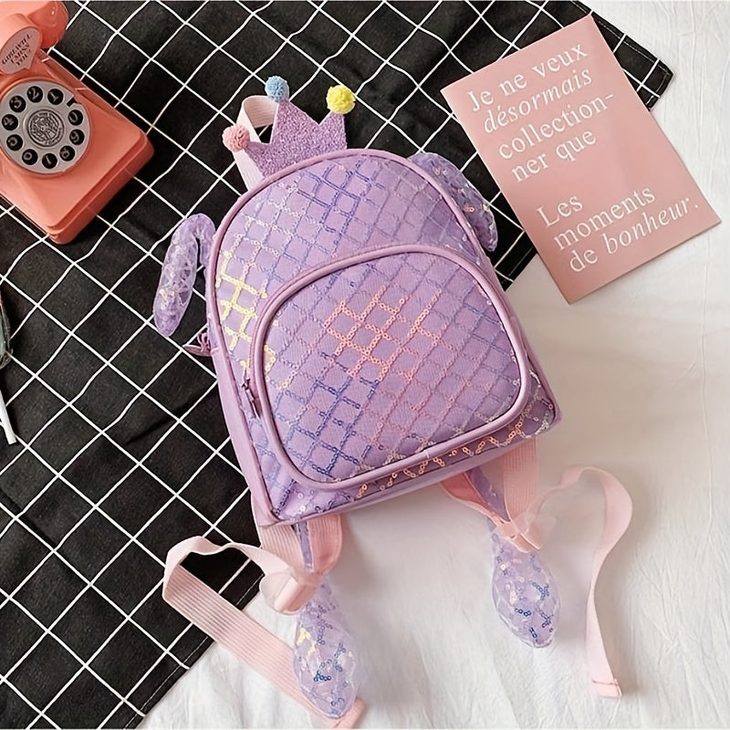 Kids Crown Grid Sequin Backpack