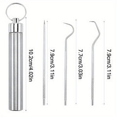 Stainless Steel Toothpick Set Dental Floss Tooth Remover Key Chain Cylinder