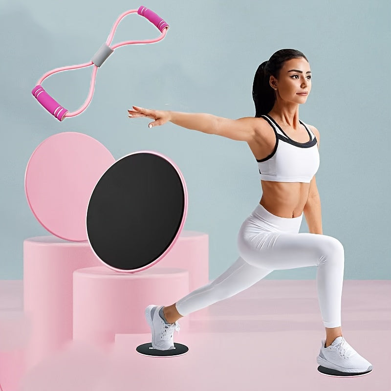 Yoga Slide Discs & 8-Shaped Resistance Puller Set for Fitness Exercise