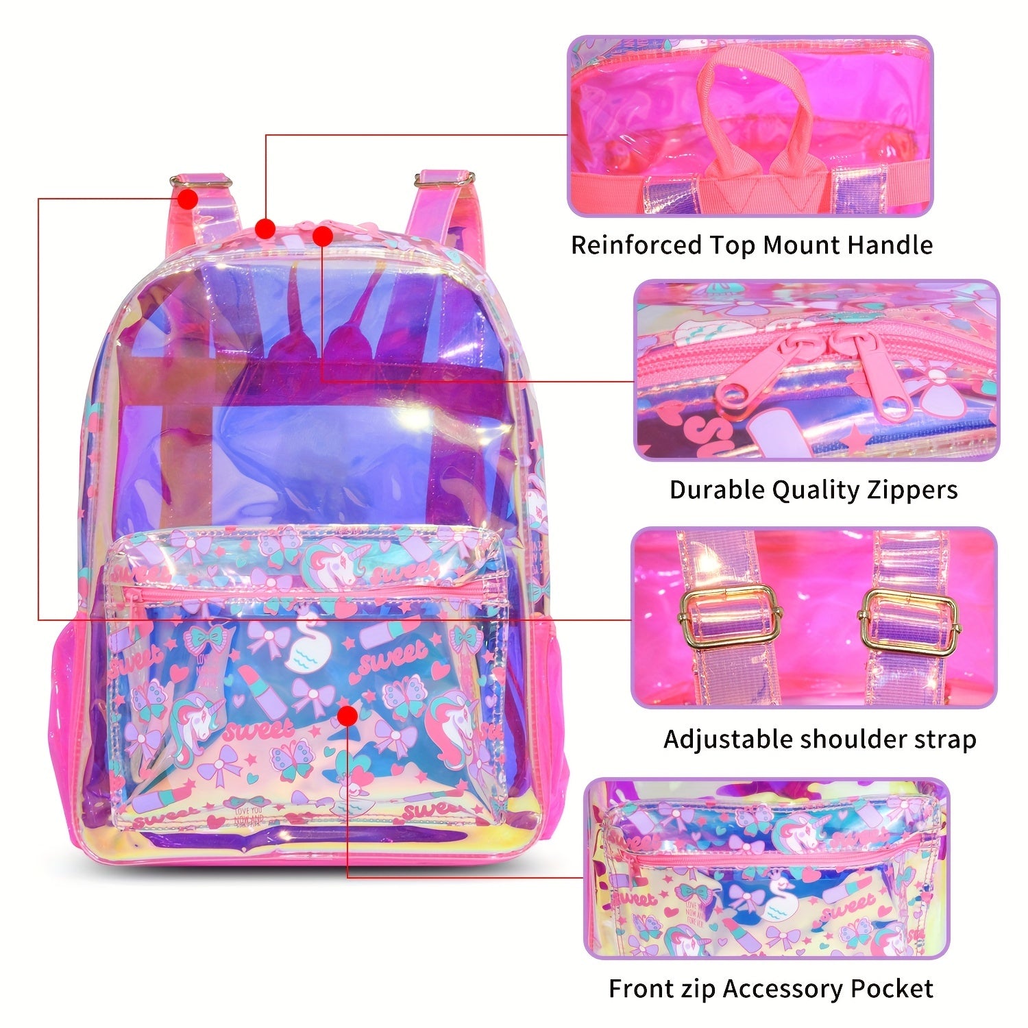Colorful Transparent Daypack Beach Backpack Kids School