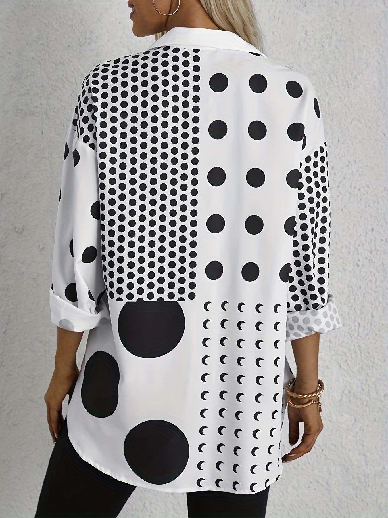  Dot & Moon Print Long Sleeve Blouse