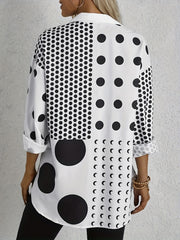  Dot & Moon Print Long Sleeve Blouse