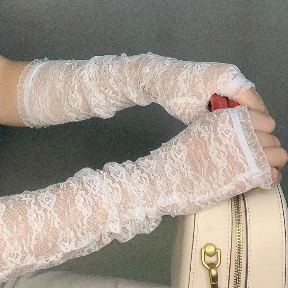Elegant Lace Long Fingerless Gloves for Women
