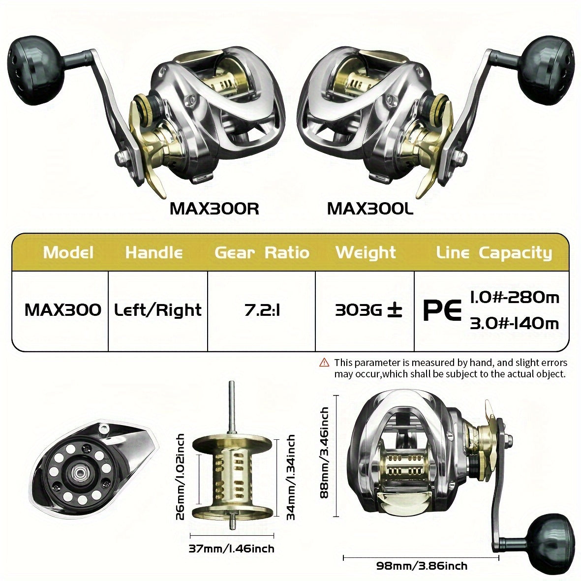 Baitcasting Reel 7.2:1 Metal Fishing 12kg Tensile