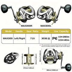 Baitcasting Reel 7.2:1 Metal Fishing 12kg Tensile