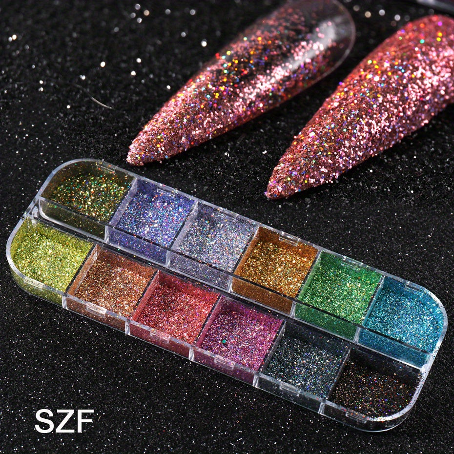 Holographic Nail Powder Set Pink Aurora Pigment for Gel Polish
