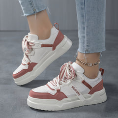 Women's Block Faux Leather Chunky Sneakers - Casual Heighten Skate Shoes