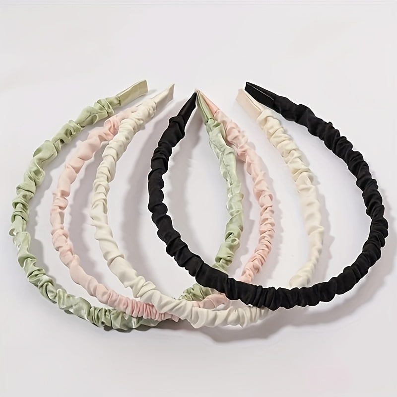 4 Sweet Silk Satin Pleated Headband Hair Hoop Hair Accessories