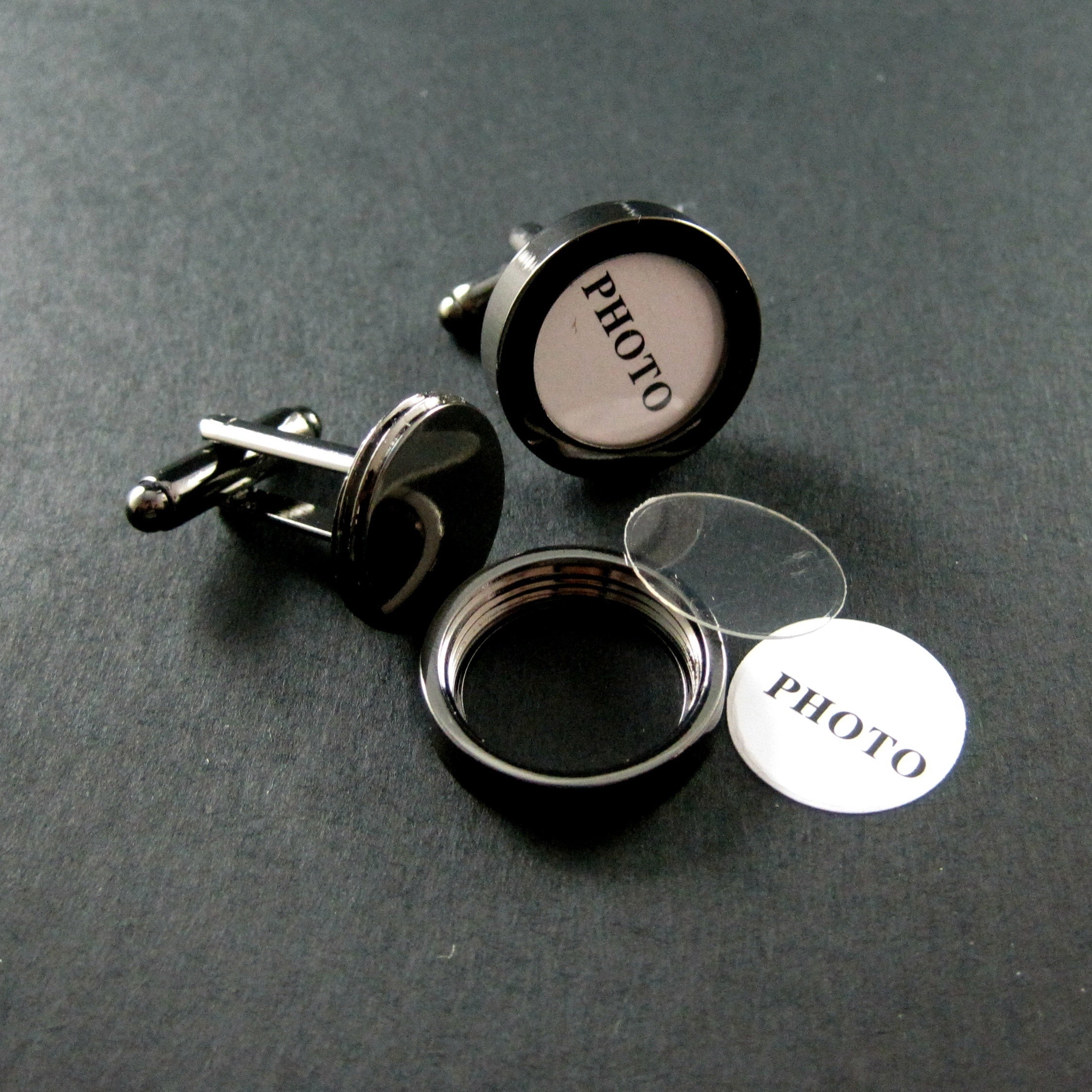 Copper Gun Round Shape DIY Photo Cufflinks Men
