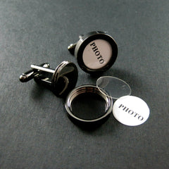 Copper Gun Round Shape DIY Photo Cufflinks Men