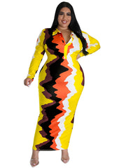 Tie Dye Print V Neck Long Sleeve Maxi Dress Plus Size