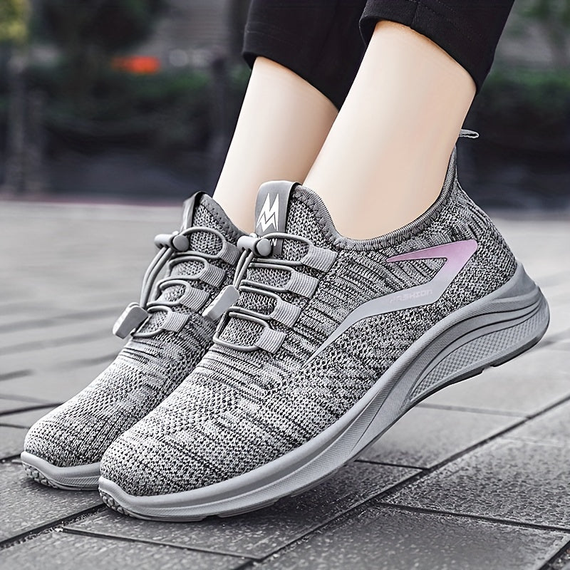 Women's Mesh Panel Flatform Sneakers Lace Up Low Round Toe Breathable Shoes