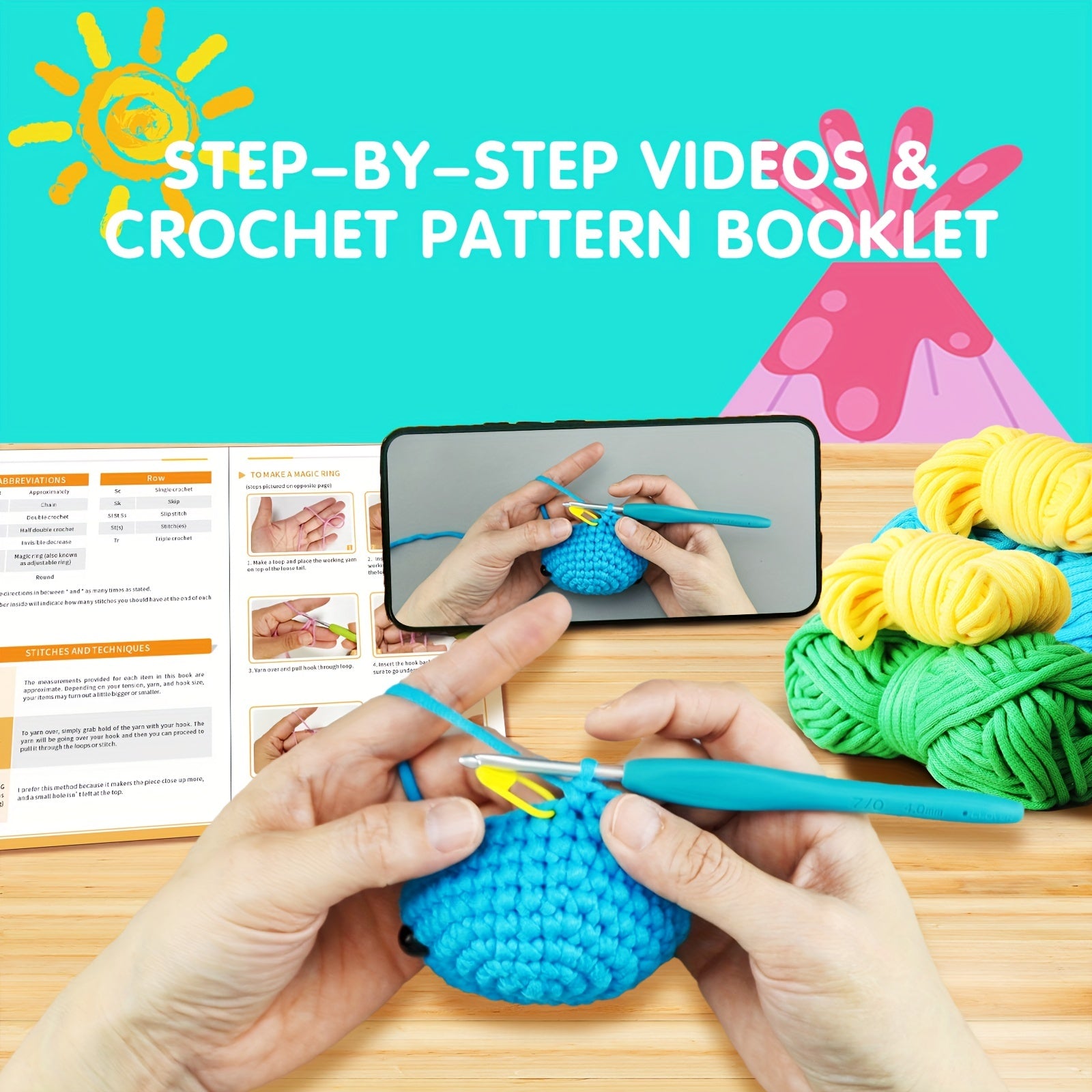 Beginner Dinosaur Crochet Kit with Easy Yarn - DIY Knitting