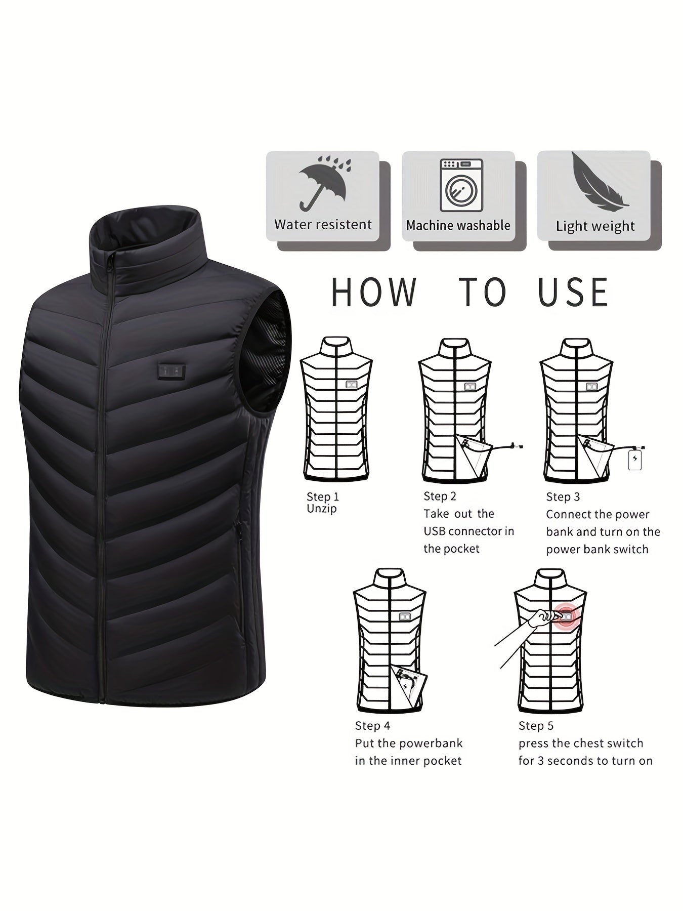 Men's Heated Vest Lightweight Warm Outdoor Clothing