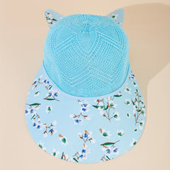 Flower Print Sun Hat Hollow Knitted Lace Up Visor Hat