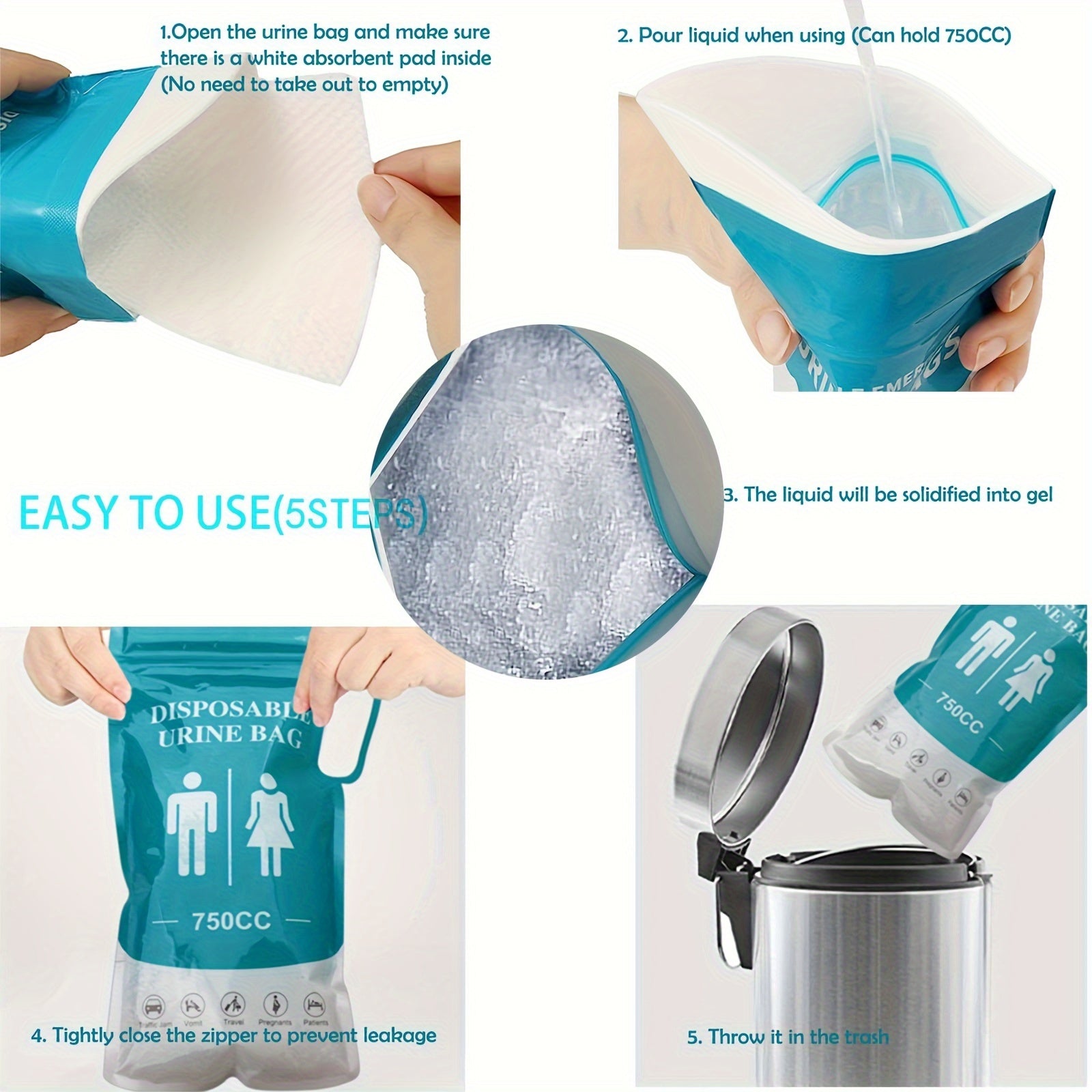 Disposable Urinal 750ML Camping Pee Bags 12pcs