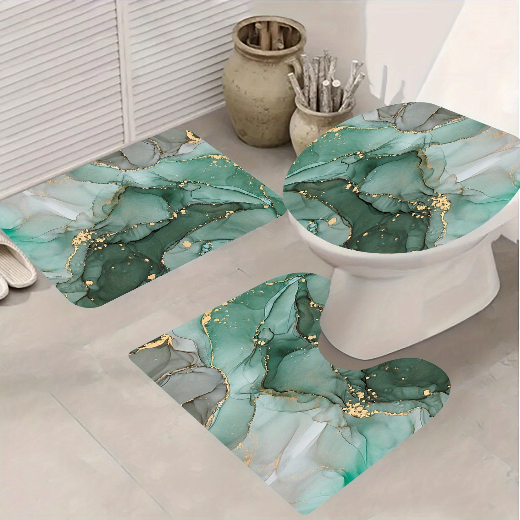 Waterproof Marble Shower Curtain & Bathroom Rug Set