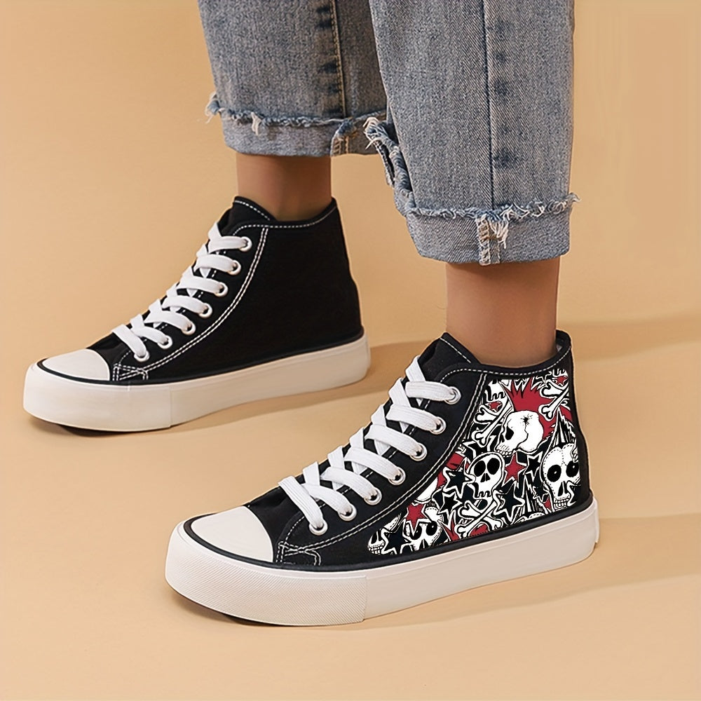 Girl's Cartoon Skull High Top Skate Shoes Non Slip Sneakers