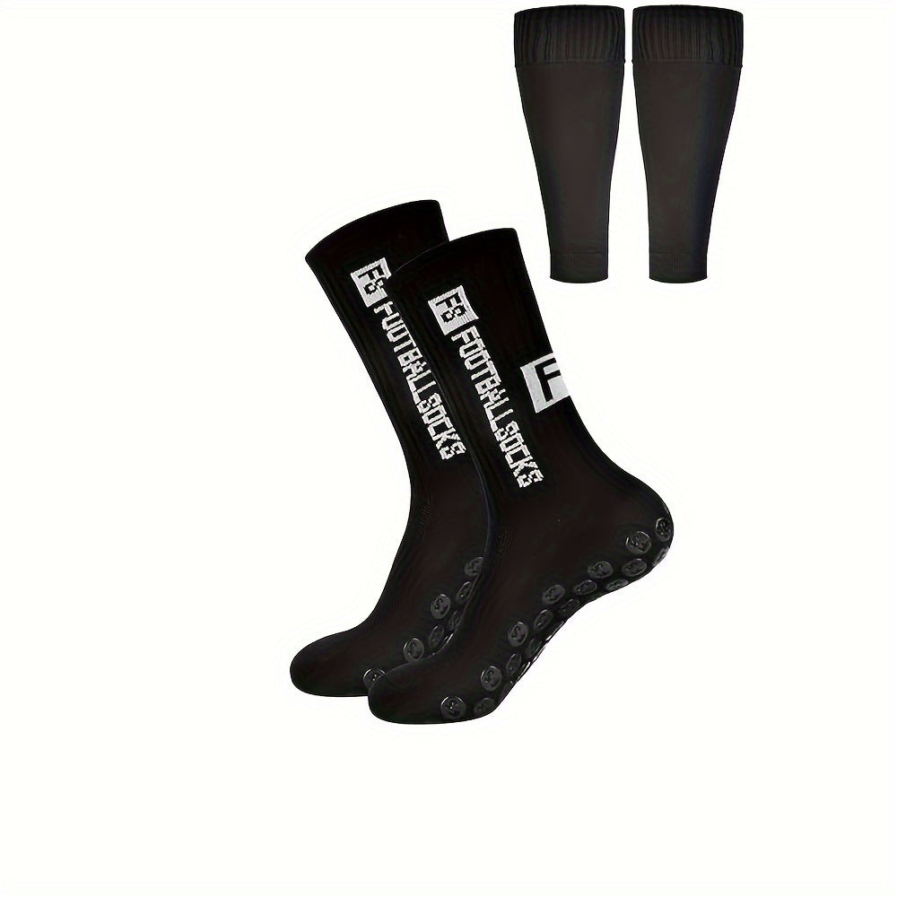 Men's Football Socks with Non Slip Grip and Calf Sleeves