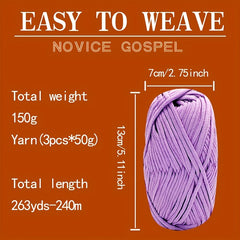 3pcs Solid Colored Yarn for Knitting & Crocheting, Cotton Nylon Blended