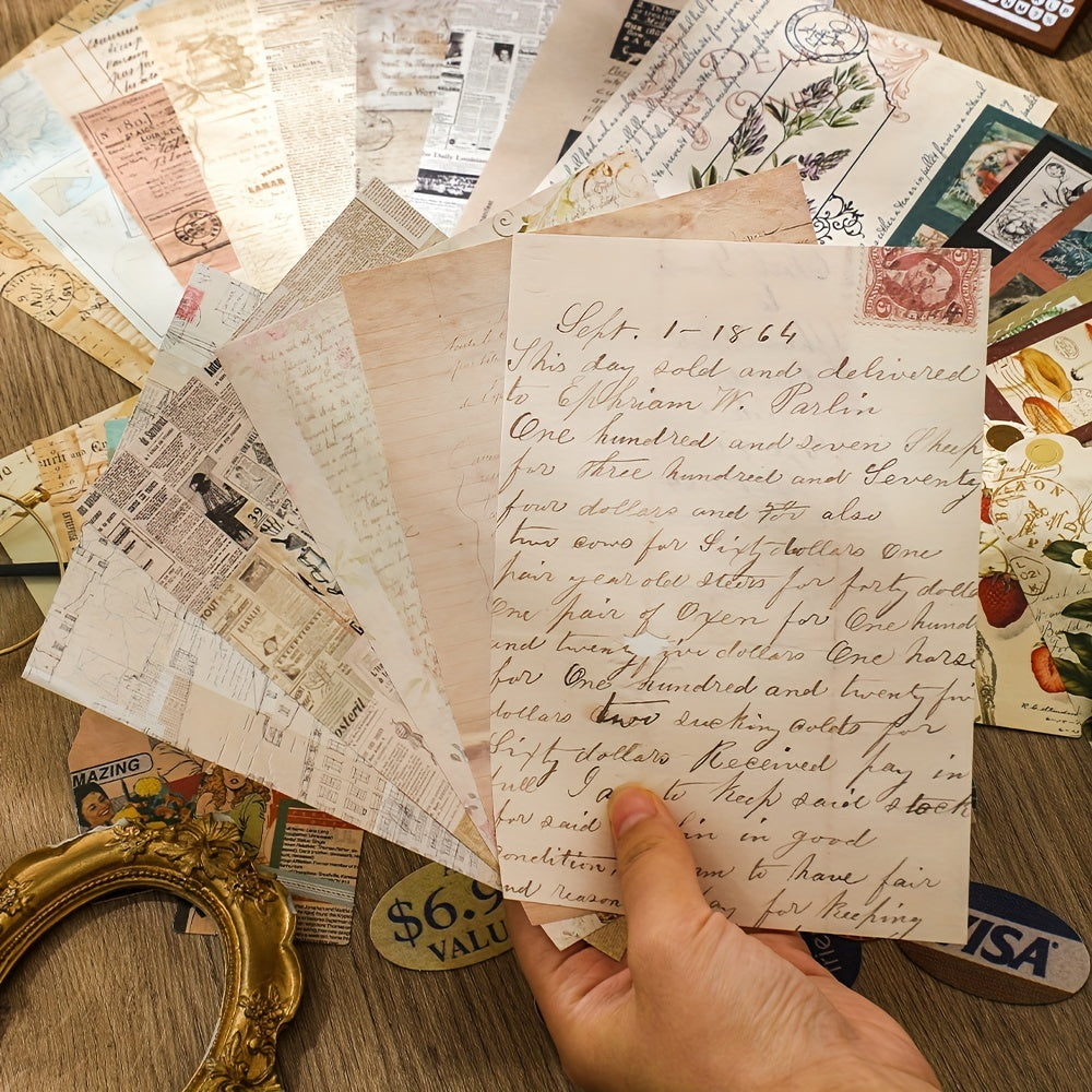 50 Sheets Vintage Scrapbook Paper Stickers and Sticky Paper Set