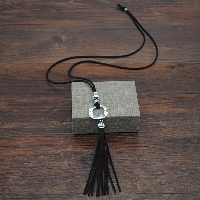 Boho Velvet Faux Leather Tassel Necklace