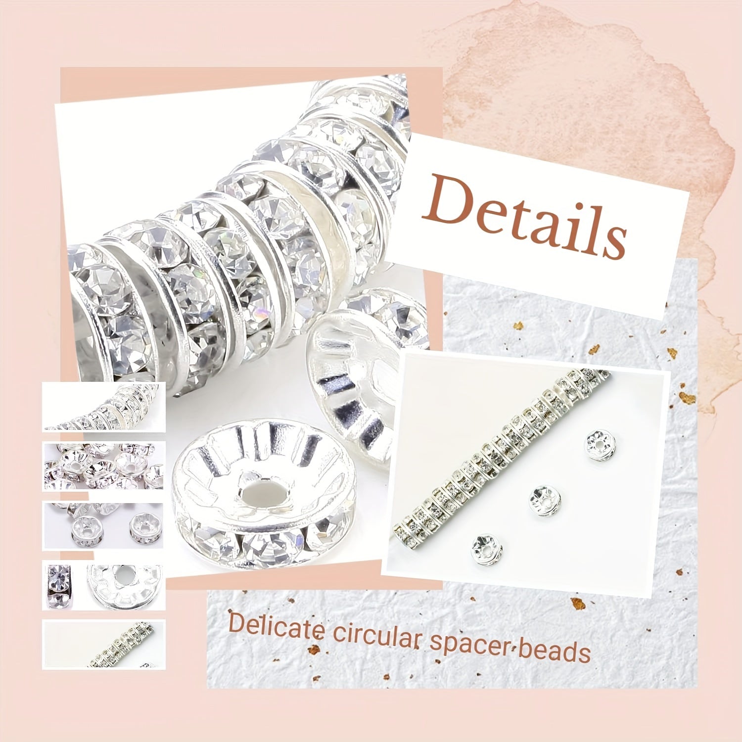 100Pcs Spacer Beads 6 8mm Silver Plated Czech Crystal Rhinestone