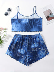  Sun & Moon Print Ruffle Trim Pajama Set