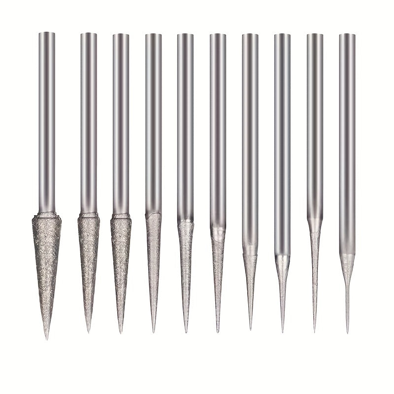 10pcs Diamond Mounted Grinding Head Burrs Stone Carving Bits for Rotary Tools